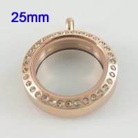 (image for) Medium Stainless Steel Locket - 25MM - Rose Gold & CZ Accents