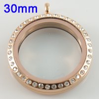 (image for) Large Stainless Steel Locket - 30MM - Rose Gold & Crystal Accent