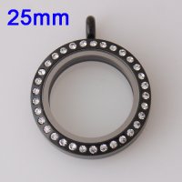 (image for) Medium Stainless Steel Locket - 25MM - Black & CZ Accents
