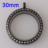 (image for) Large Stainless Steel Locket - 30MM - Black & CZ Accents