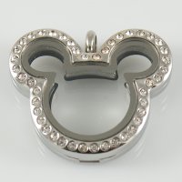 (image for) Large Stainless Steel Mouse Locket - Silver & CZ