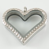 (image for) Large Stainless Steel Heart Locket - 33MM - Silver & CZ