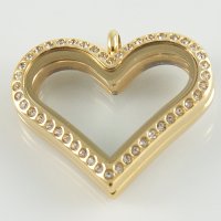 (image for) Large Stainless Steel Heart Locket - 33MM - Gold & CZ