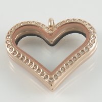 (image for) Large Stainless Steel Heart Locket - 33MM - Rose Gold & CZ