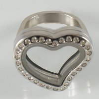 (image for) Memory Locket Stainless Steel CZ Heart Ring - Size 7 Silver