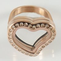 (image for) Memory Locket Stainless Steel CZ Heart Ring - Size 8 Rose Gold