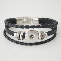 (image for) Snap Jewelry Bracelet Leather - Three Strand - Clasp Hook Black
