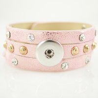 (image for) Snap Jewelry Bracelet Triple PU Pink - Silver and Gold Studs