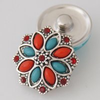 (image for) Snap Jewelry Stone - Flower & Rhinestone - Red & Blue