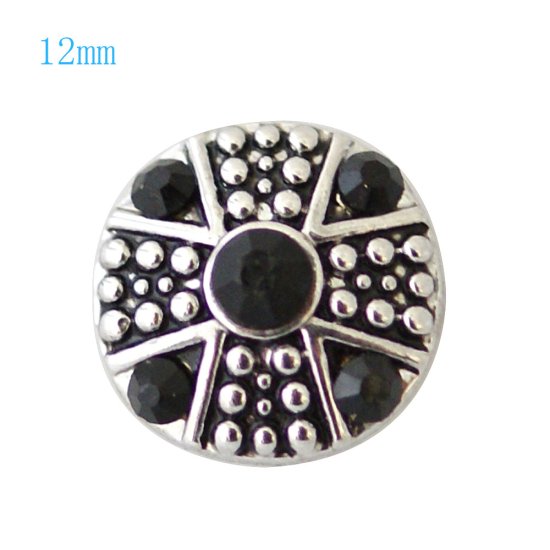 (image for) Mini Snap 12mm - Rhinestone Black with Dots - Click Image to Close