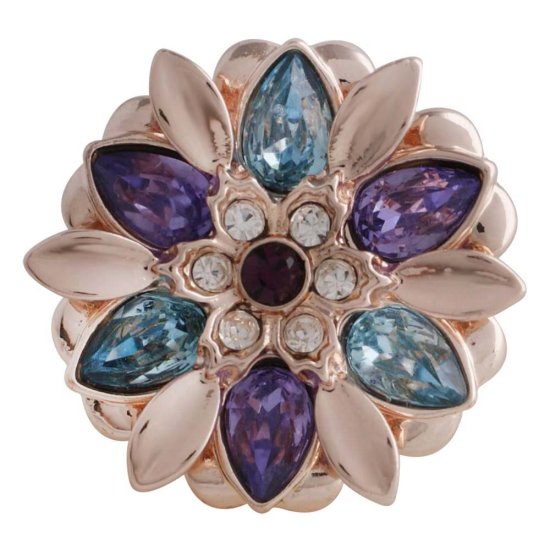 (image for) Snap Jewelry Rhinestone - Rose Gold Blue, Purple & Clear Flower - Click Image to Close