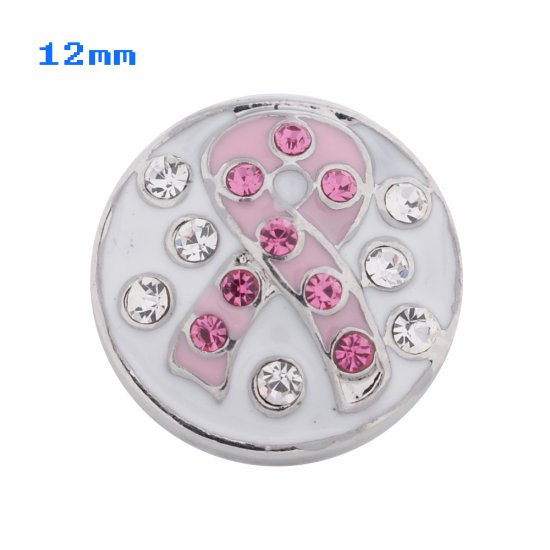 (image for) Mini Snap Jewelry Pink Ribbon Rhinestone Enamel fits 12mm Petite Ginger Charms - Click Image to Close