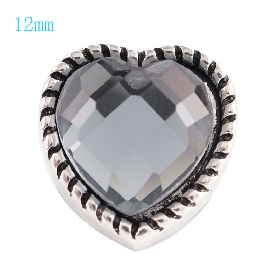 (image for) Mini Snap 12mm - Rhinestone Heart - Gray - Click Image to Close