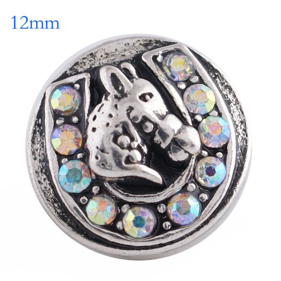 (image for) Mini Snap 12mm - Rhinestone Horse & Shoe Clear - Click Image to Close
