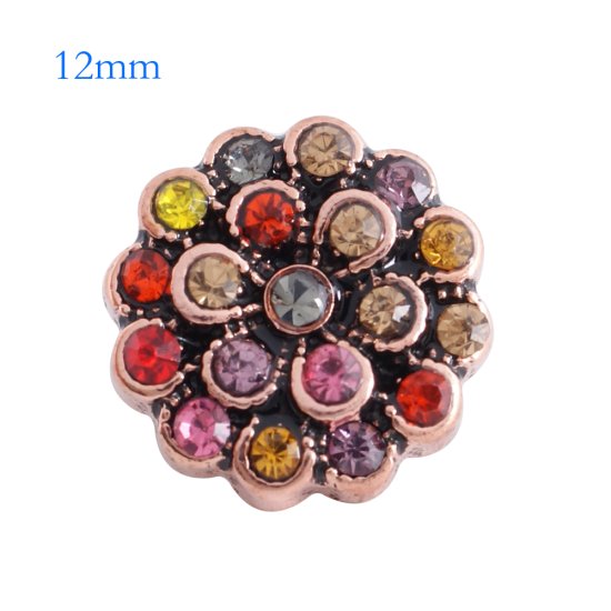(image for) Mini Snap 12mm - Rhinestone Rose Gold Flower Multi-Color - Click Image to Close