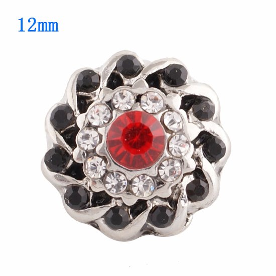 (image for) Mini Snap 12mm - Rhinestone Designer Swirls - Red & Clear - Click Image to Close