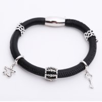 (image for) Pre-made End Less Bracelet Magnetic Black - Silver Charms