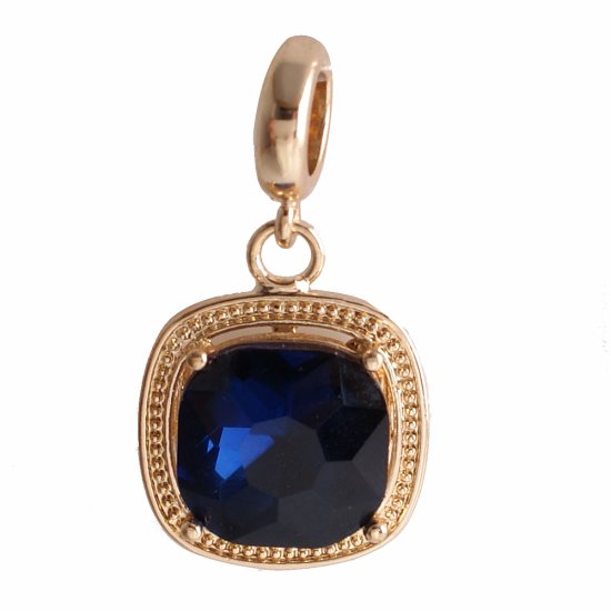 (image for) End Less Rhinestone Charms Drop - Gold Cushion Cut Dark Blue - Click Image to Close