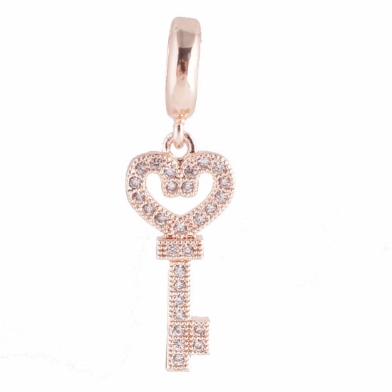 (image for) End Less Rhinestone Charms Drop - Rose Gold Key Clear - Click Image to Close