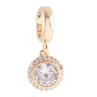 (image for) End Less Rhinestone Charms Drop - Gold Round Clear Halo Small