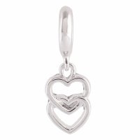 (image for) End Less Rhinestone Charms Drop - Double Heart Silver
