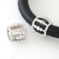(image for) End Less Rhinestone Charms - Silver Slotted Barrel