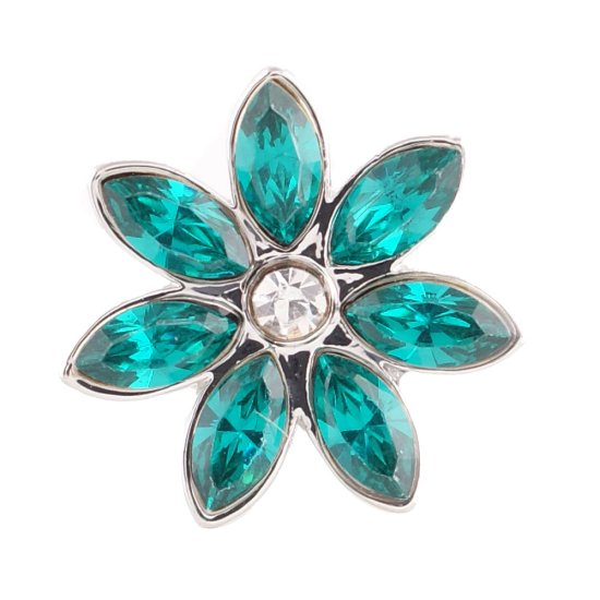 (image for) End Less Rhinestone Charms - Silver Flower Teal Green - Click Image to Close