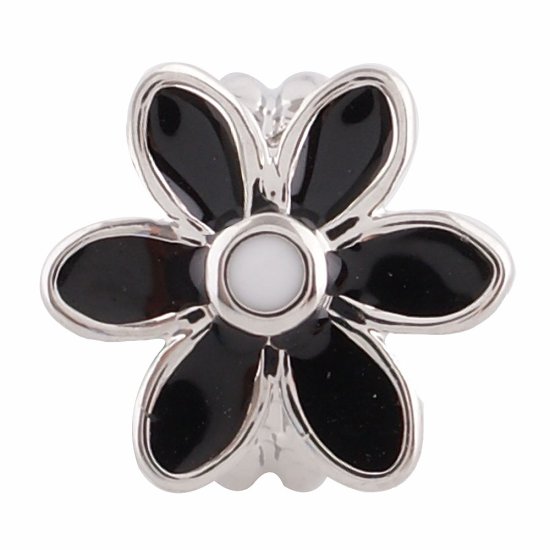 (image for) End Less Enamel Charms - Silver Flower Black & White - Click Image to Close