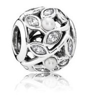 (image for) Charm 925 - Silver Luminous Leaves White Pearl & Clear