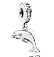 (image for) Charm 925 - Dangle Silver Playful Dolphin Clear CZ