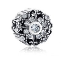 (image for) Charm 925 - Silver Scroll Crystallized Floral Clear CZ