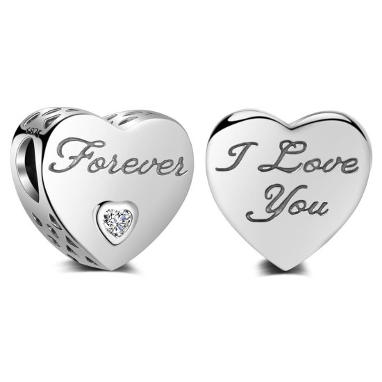 (image for) Charm 925- I love you, Forever CZ Heart - Click Image to Close