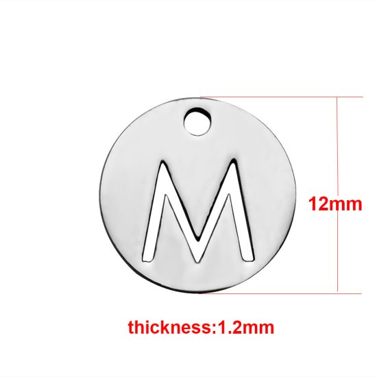 (image for) Small 12mm Stainless Steel Alphabet Charm - "M" - Click Image to Close