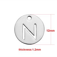 (image for) Small 12mm Stainless Steel Alphabet Charm - "N"