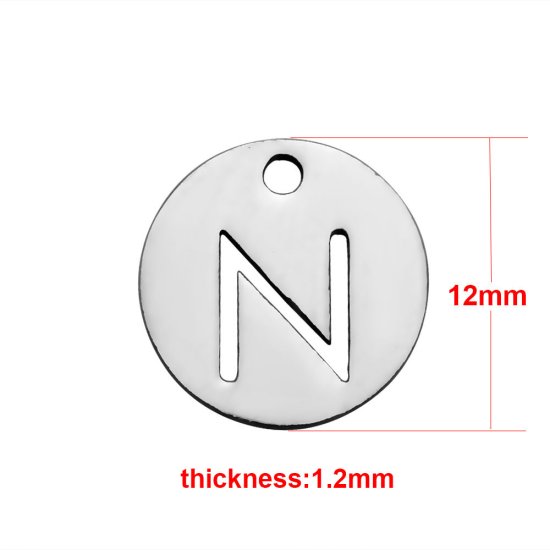 (image for) Small 12mm Stainless Steel Alphabet Charm - "N" - Click Image to Close