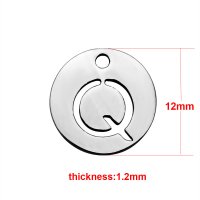 (image for) Small 12mm Stainless Steel Alphabet Charm - "Q"