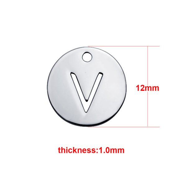 (image for) Small 12mm Stainless Steel Alphabet Charm - "V" - Click Image to Close