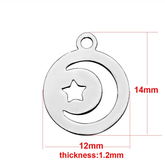(image for) 14*12mm Small Stainless Steel Charm - Moon & Star - Click Image to Close