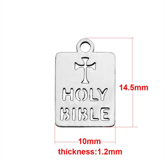 (image for) 10*14.5mm Small Stainless Steel Charm - "Holy Bible" - Click Image to Close