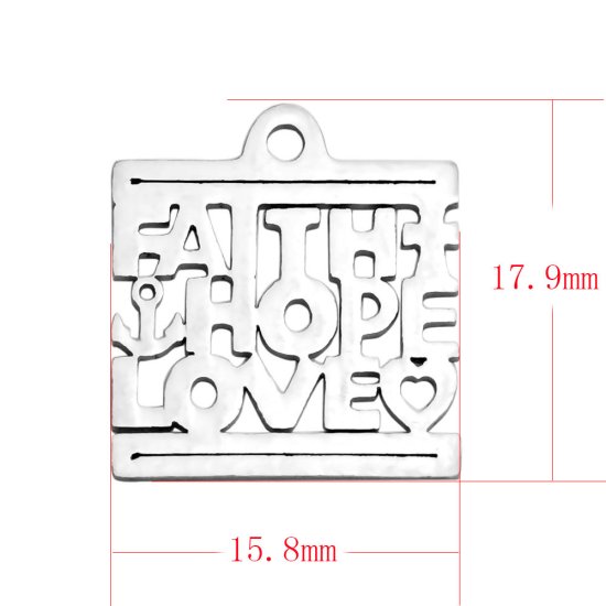 (image for) Small Stainless Steel Charm 15.8*17.9mm - Faith Hope Love - Click Image to Close