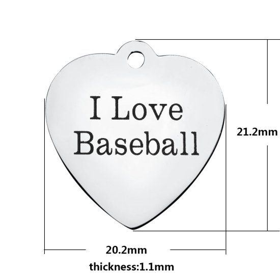 (image for) Medium 20.2*21.2mm Stainless Steel Charm - I Love Baseball - Click Image to Close
