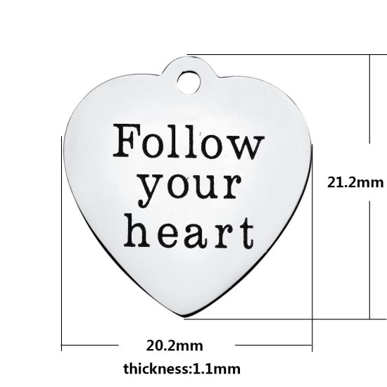 (image for) Medium 20.2*21.2mm Stainless Steel Charm - Follow Your Heart - Click Image to Close