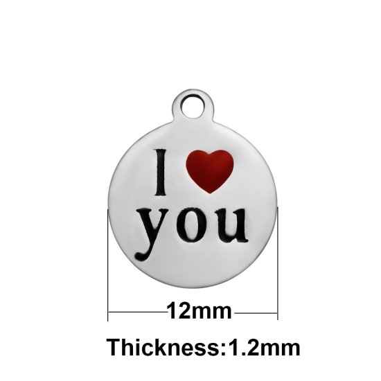 (image for) Small 12*14mm Stainless Steel Charm - I "Heart" You - Click Image to Close