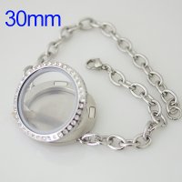 (image for) Memory Locket Stainless Lobster Bracelet - CZ Accents 30mm