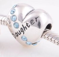 (image for) Charm 925 - Silver Heart "Daughter" Love in Light Blue