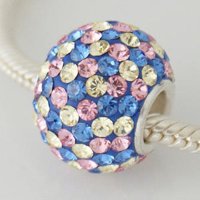(image for) Charm 925 - 7 Row - Giant Crystals - Blue, Pink & Citrine Speck