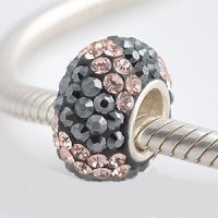 (image for) Austrian Crystal Charm 925 - 5 Row - Peach & Charcoal Black