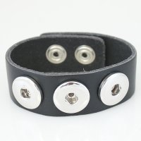 (image for) Snap Jewelry Bracelet Wide Leather Black fits 7, 7.5" & 8" wrist