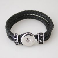 (image for) Snap Jewelry Bracelet Leather Hook & Loop - Black Crystal Bands