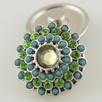 (image for) Snap Jewelry Stone - Flower - Stone Blue & Rhinestone Green